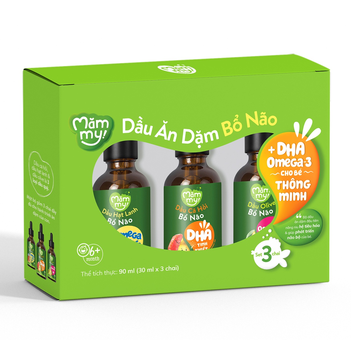 Bộ 3 dầu ăn dặm Mămmy bổ não 30ml*3 - mặt phải