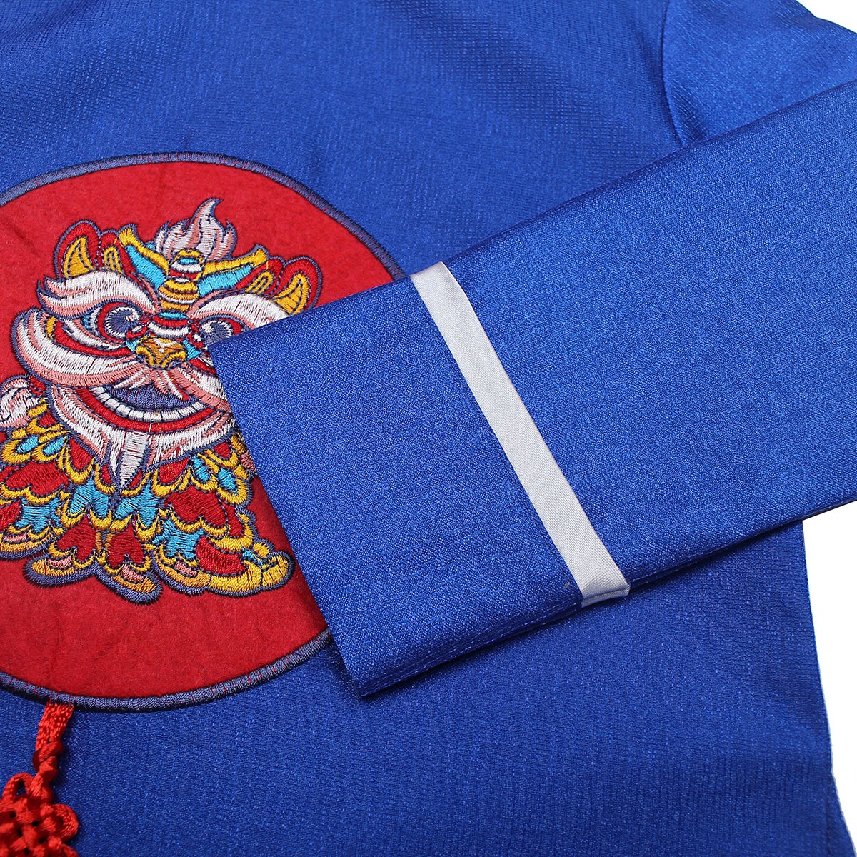 Bộ áo dài tết bé trai Mamago thêu hình chú lân M19D (Xanh) - góc nghiêng