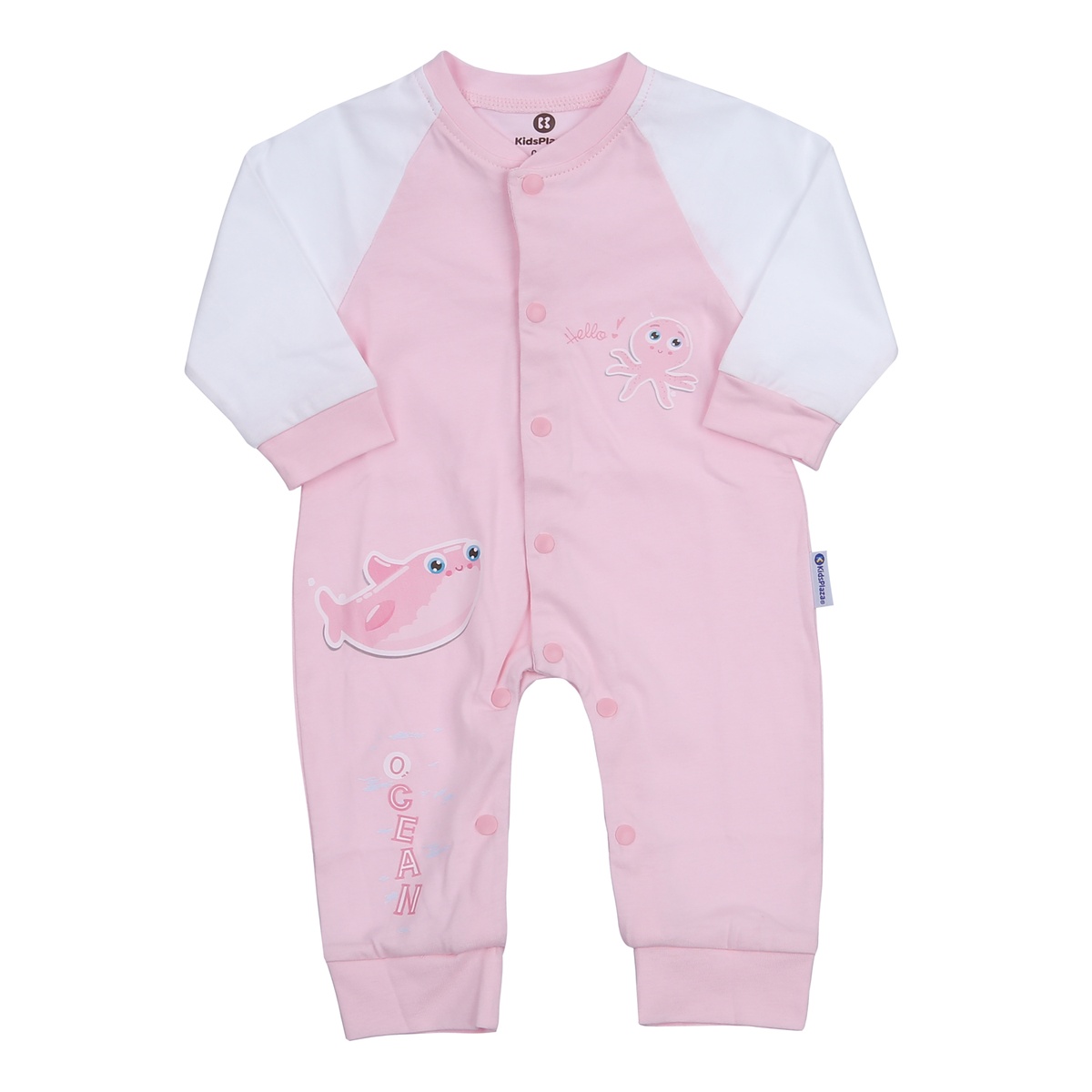 Bộ body dài tay bé gái cài giữa KidsPlaza Octopus M23T (Trắng hồng)