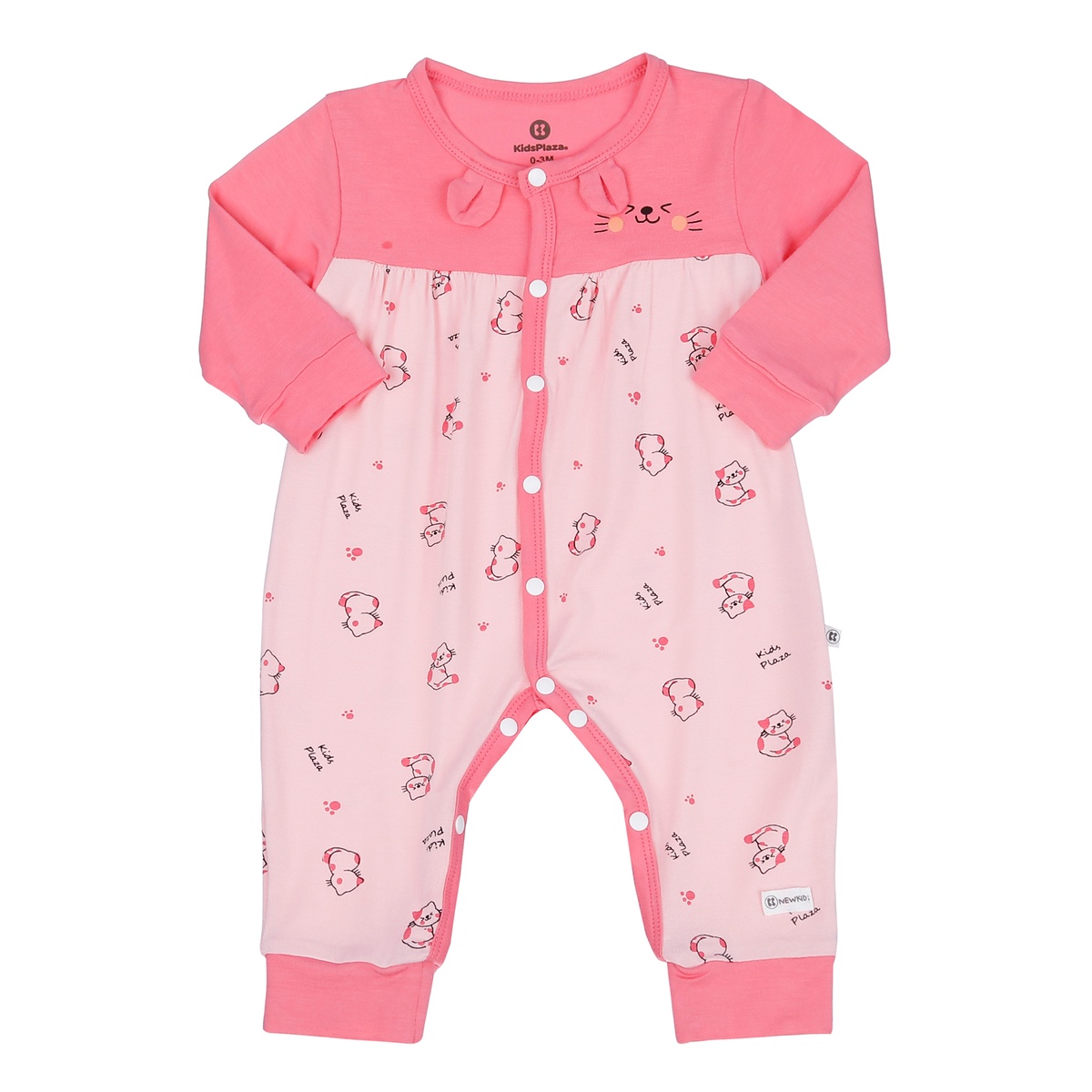 Bộ body dài tay bé gái KidsPlaza in hình mèo M23H (Hồng)