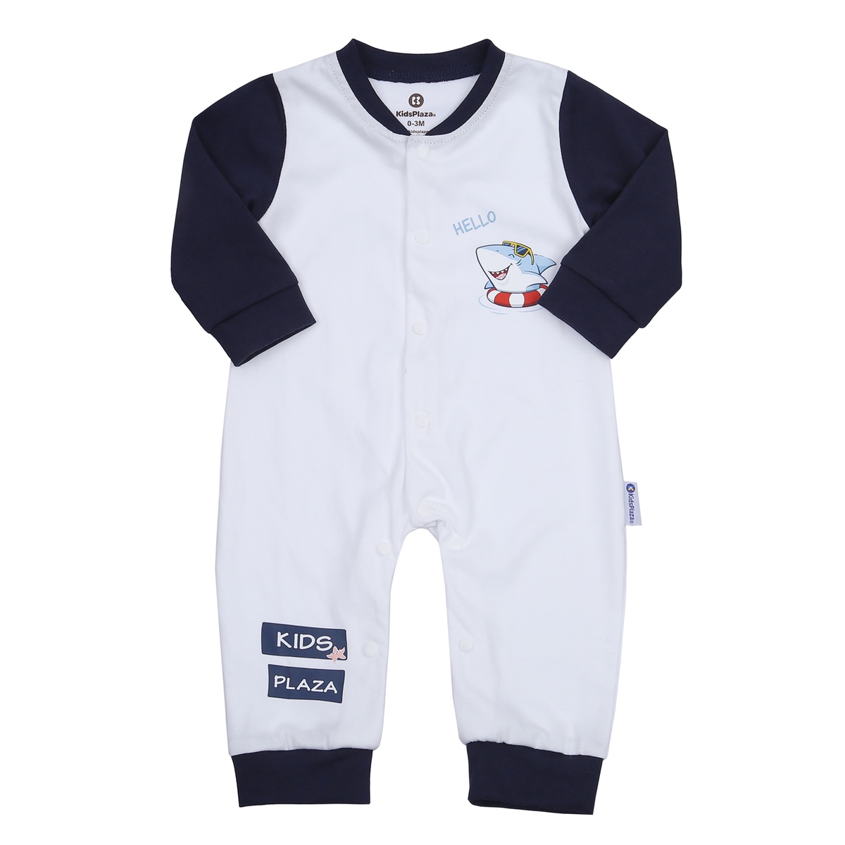 Bộ body dài tay bé trai cài giữa KidsPlaza Hello Shark M23T (Trắng xanh)