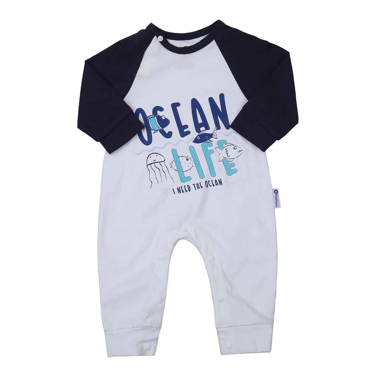 Bộ body dài tay bé trai cài vai KidsPlaza Ocean Life M23T (Trắng xanh)