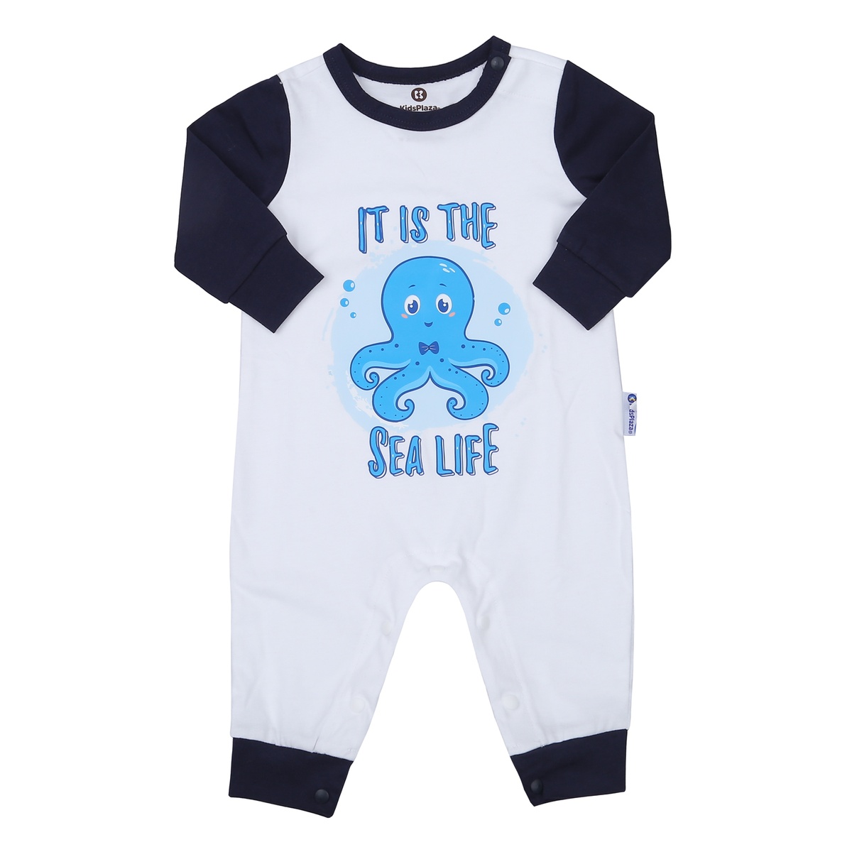 Bộ body dài tay bé trai cài vai KidsPlaza Octopus M23T (Trắng xanh)