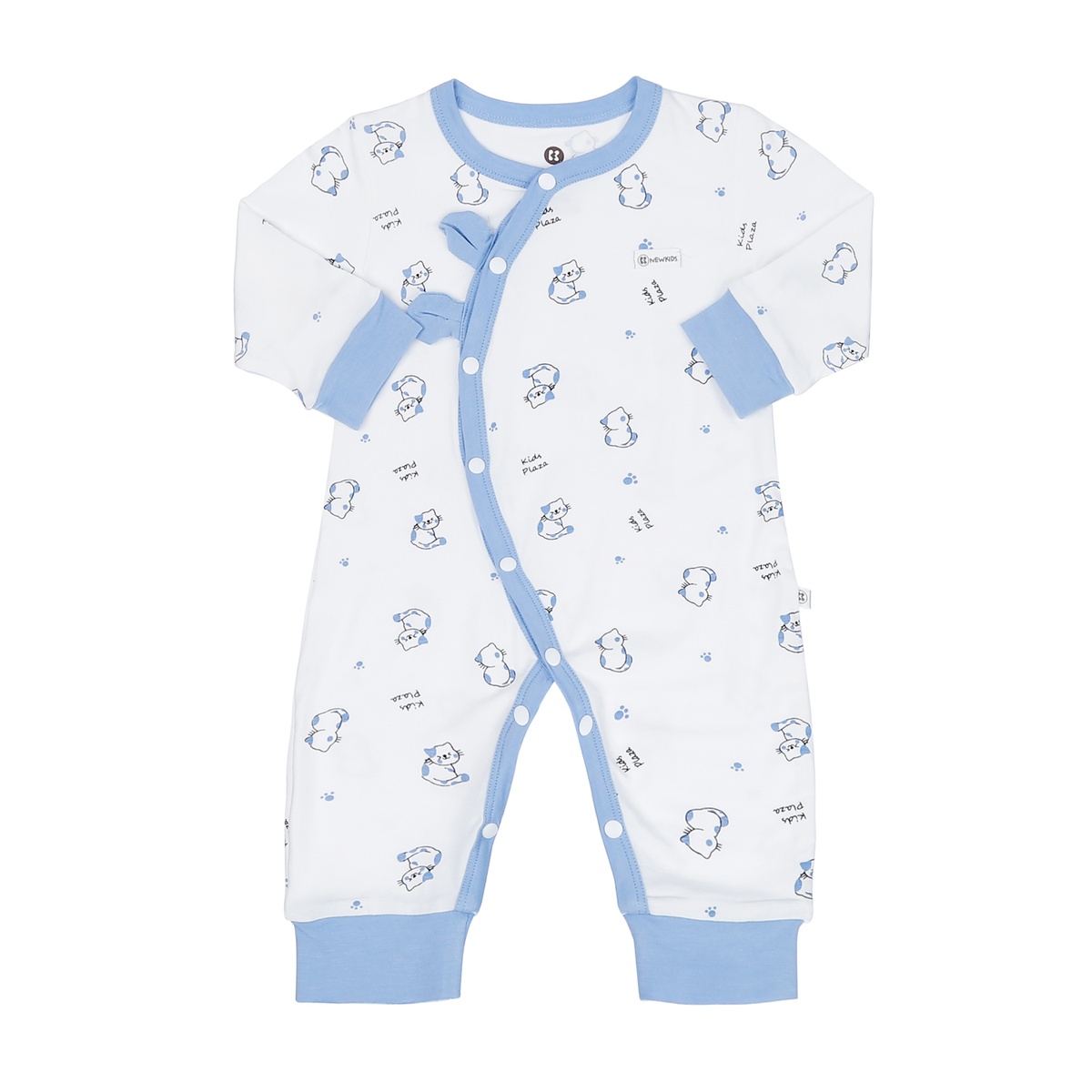 Bộ body dài tay cài lệch bé trai KidsPlaza in mèo M23H (Xanh)