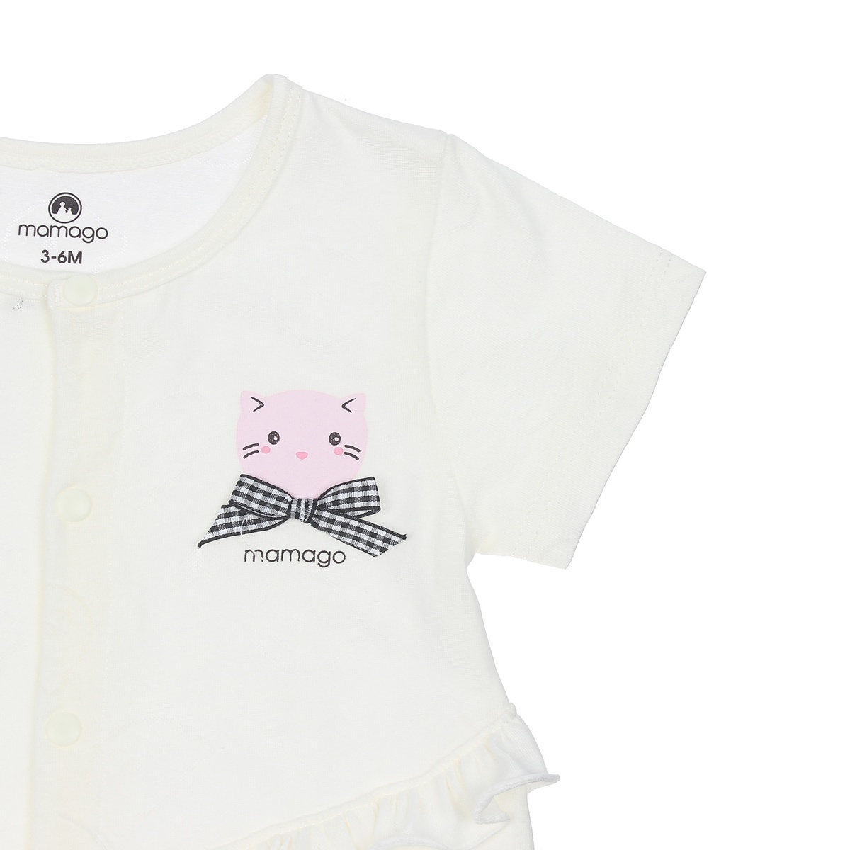 Bộ Body sơ sinh bé gái Neil gấu cộc tay Mamago HN20H 6-9M (Trắng) - mặt phải