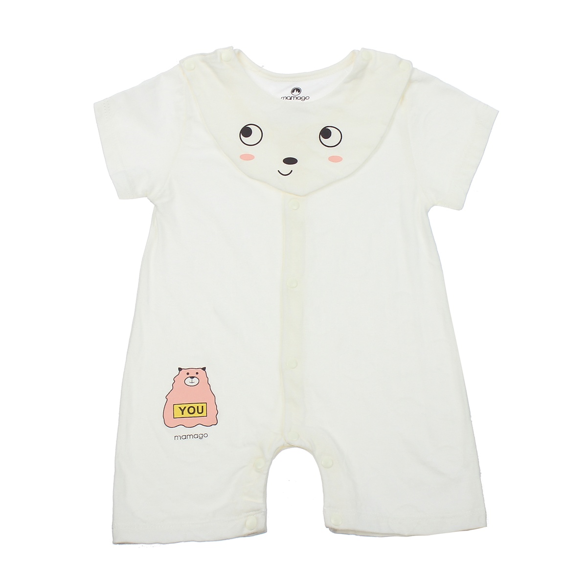 Bộ Body sơ sinh Neil gấu cộc tay cho bé trai Mamago HN20H 6-9M (Trắng) - mặt trái