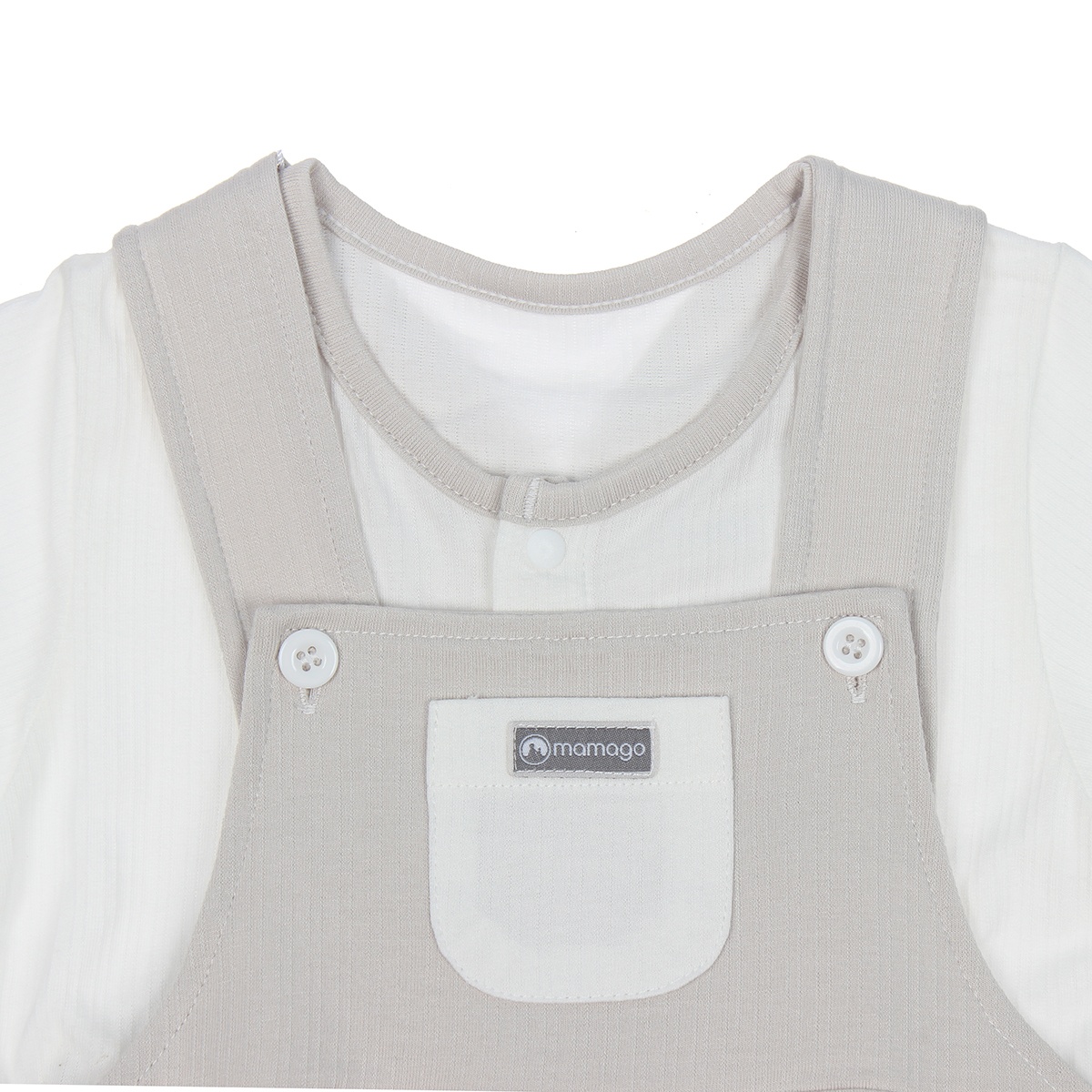 Bộ body yếm áo cộc tay bé gái Mamago có túi M08 (Ghi) 12M - góc nghiêng