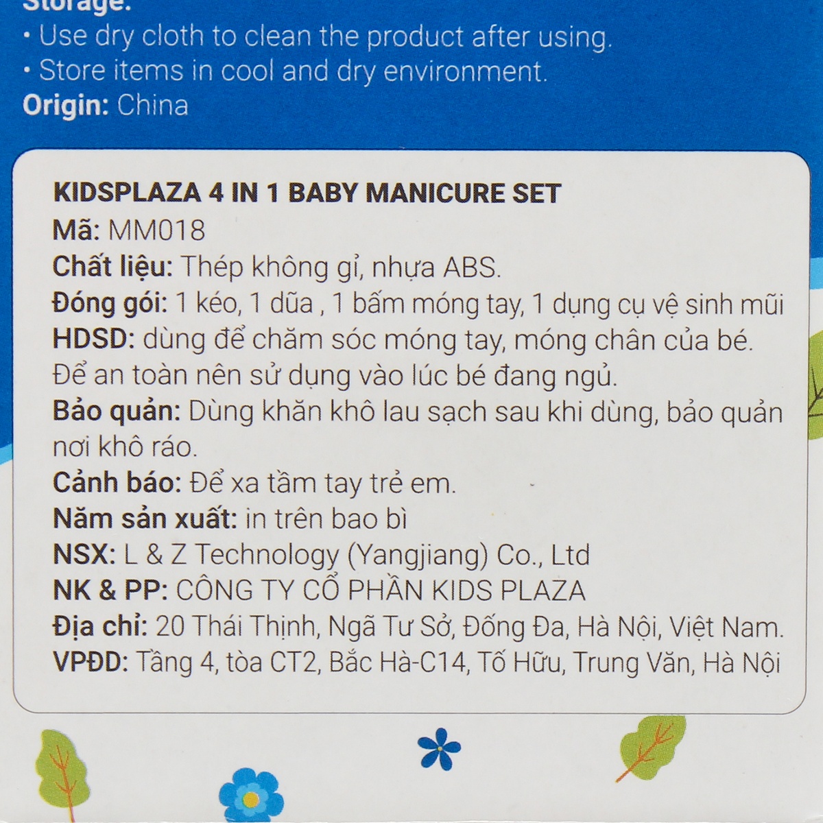 Bộ cắt móng tay cho bé 4pcs KidsPlaza MM018 - mặt sau