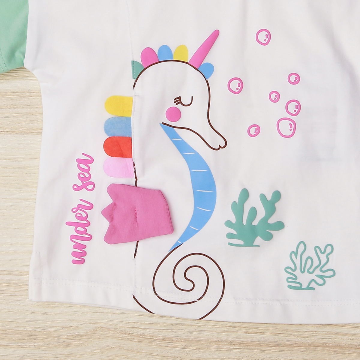 Bộ cộc bé gái in cá ngựa KidsPlaza TT22H Xanh - góc nghiêng
