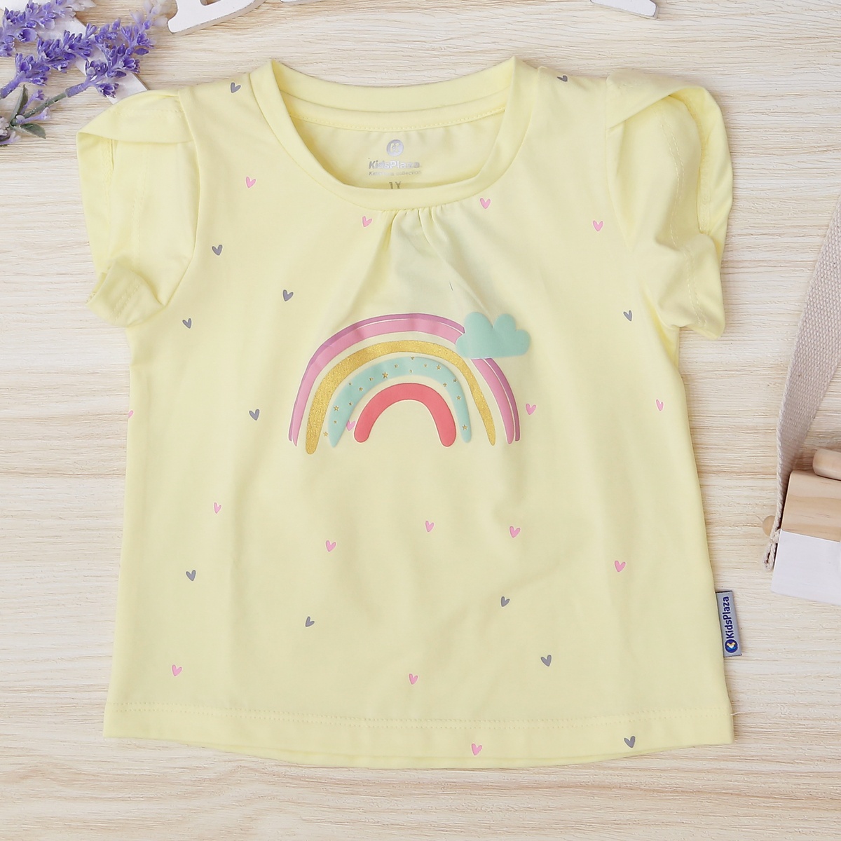 Bộ cộc bé gái in cầu vồng KidsPlaza TT22H Vàng - mặt phải