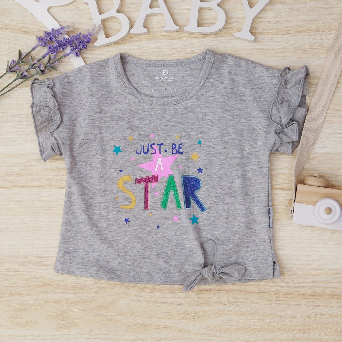 Bộ cộc bé gái in star KidsPlaza TT22H Ghi - mặt trái