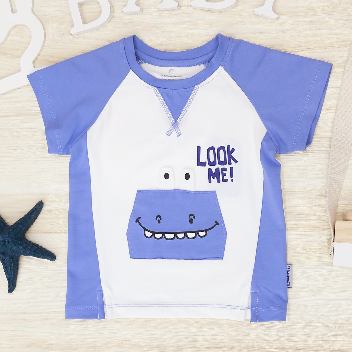 Bộ cộc bé trai in chữ Look me KidsPlaza TT22H (Xanh) - mặt phải