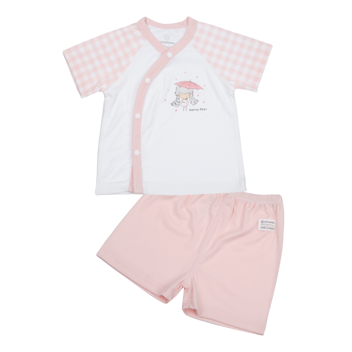 Bộ cộc cài lệch KidsPlaza in chữ Rainy days Otis ND24H (Hồng)