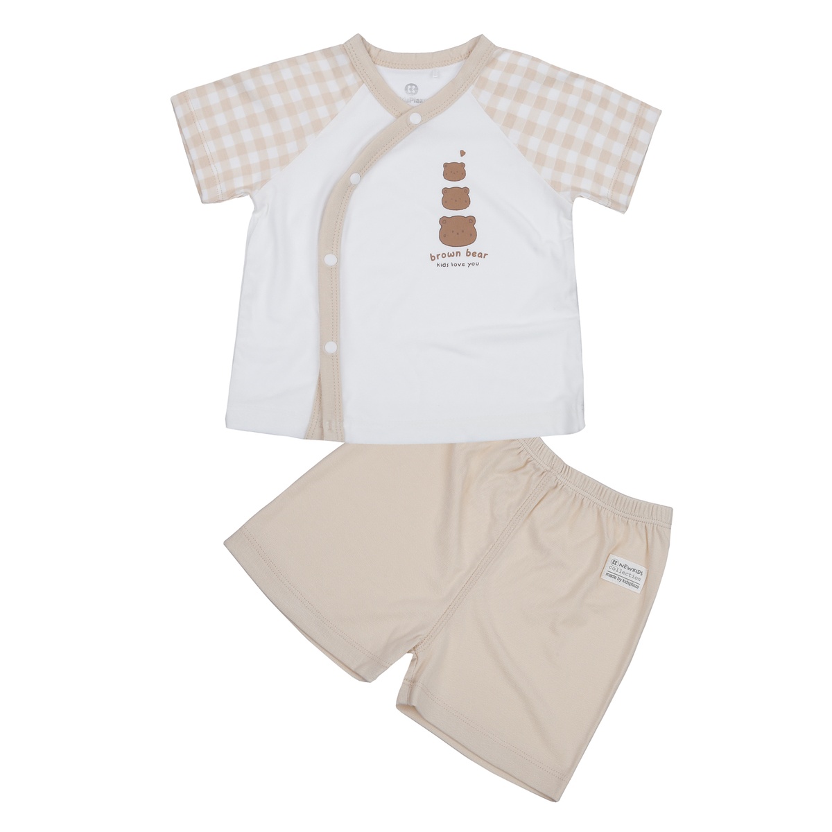 Bộ cộc cài lệch KidsPlaza in gấu Otis ND24H (Trắng Be)