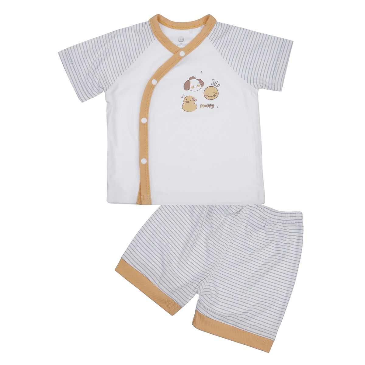 Bộ cộc cài lệch KidsPlaza in hình Otis ND24H (Kẻ nâu xám)