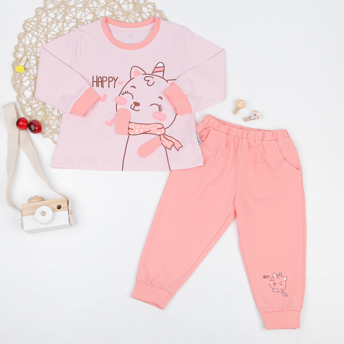 Bộ dài tay bé gái KidsPlaza in Happy Hồng TT22T