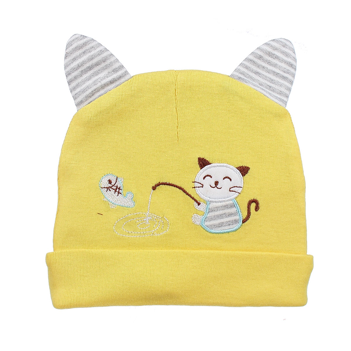 Bộ khăn mũ cho bé in mèo tai kẻ QQ19
