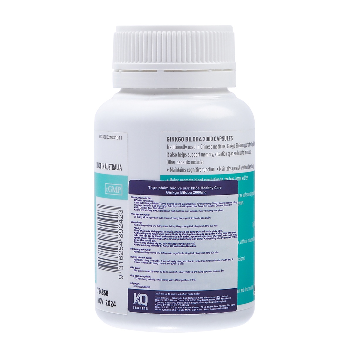 Bổ não Healthy Care Ginkgo Biloba 2000 (12Y+) - mặt trái