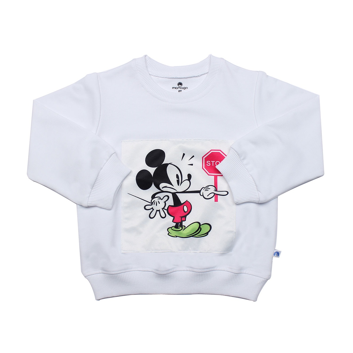 Bộ nỉ da cá bé trai Mamago HT19D in hình Mickey (Trắng xanh) - mặt trái