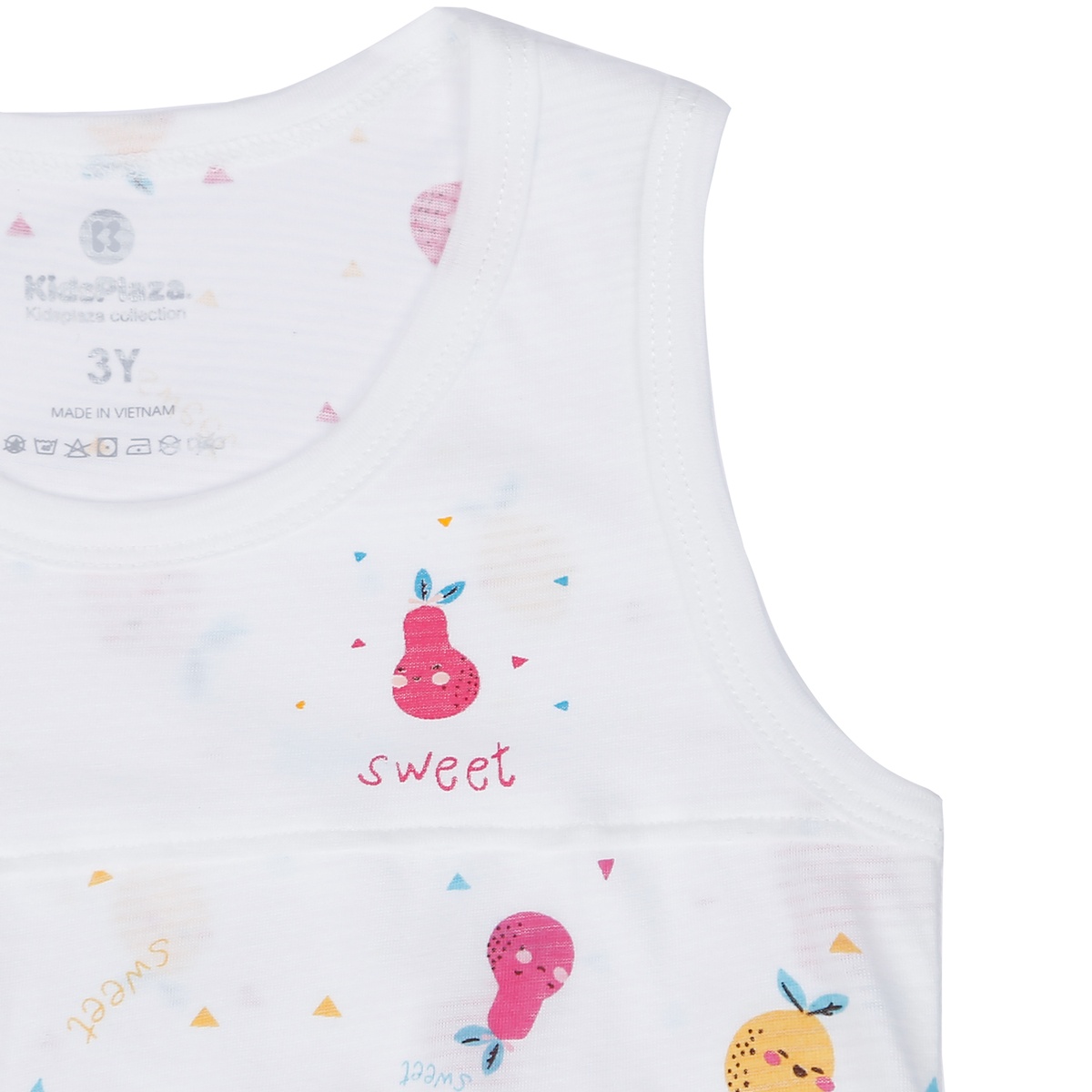 Bộ quần áo ba lỗ bé gái Kidsplaza kẻ phối in hình quả M21H (Trắng) - mặt sau
