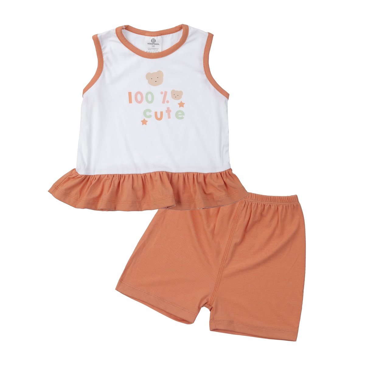Bộ quần áo ba lỗ bé gái KidsPlaza Otis ND24H (Trắng hồng cam)
