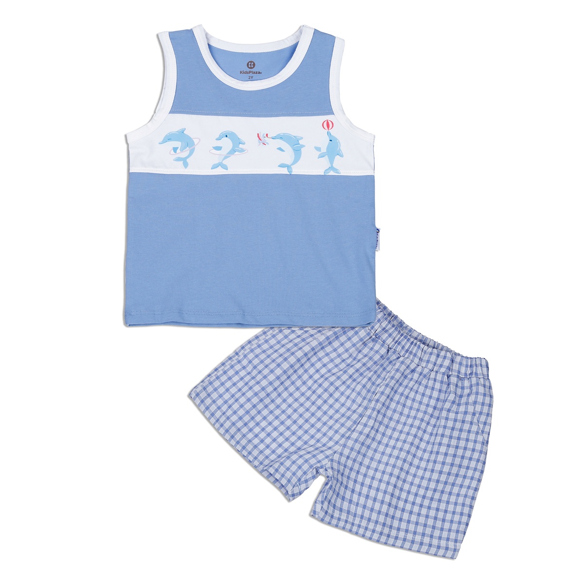 Bộ quần áo ba lỗ bé trai KidsPlaza kẻ M23H (Xanh)