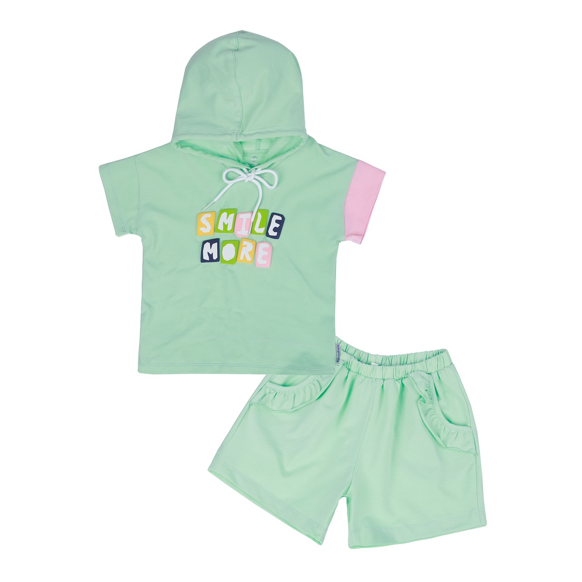 Bộ quần áo bé gái cộc tay KidsPlaza in Smile More TT23H (Xanh)