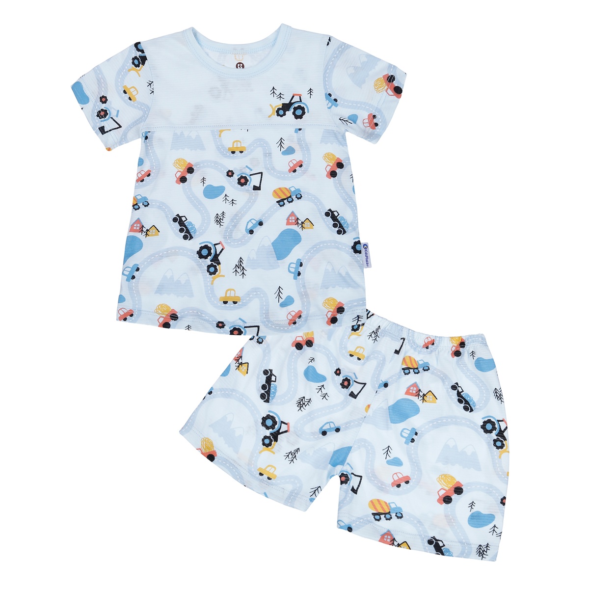 Bộ quần áo bé trai cộc tay KidsPlaza kẻ phối in ô tô M23H (Xanh)