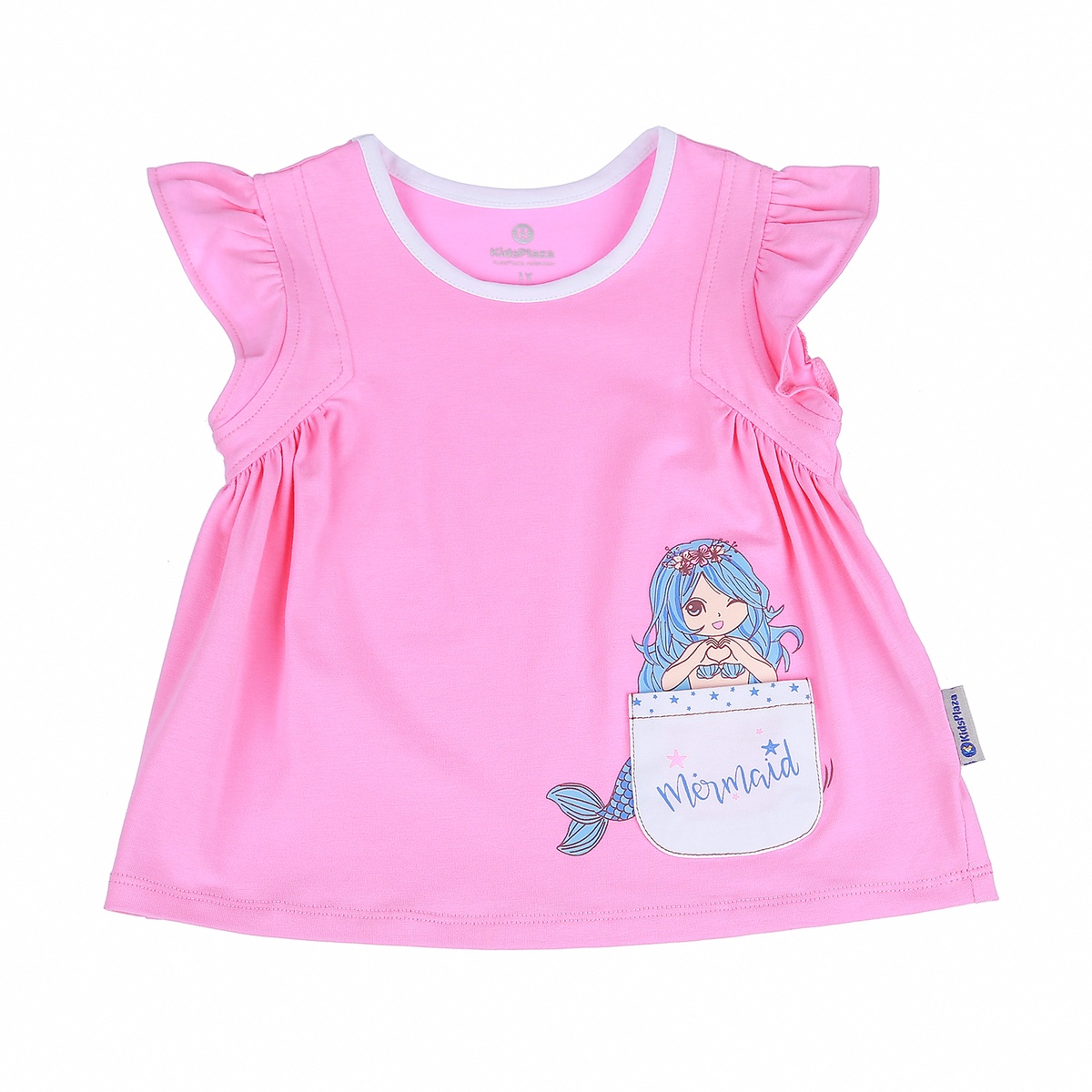 Bộ quần áo cộc tay bé gái có túi in hình Nàng Tiên Cá KidsPlaza BH21H (Hồng) - mặt trái