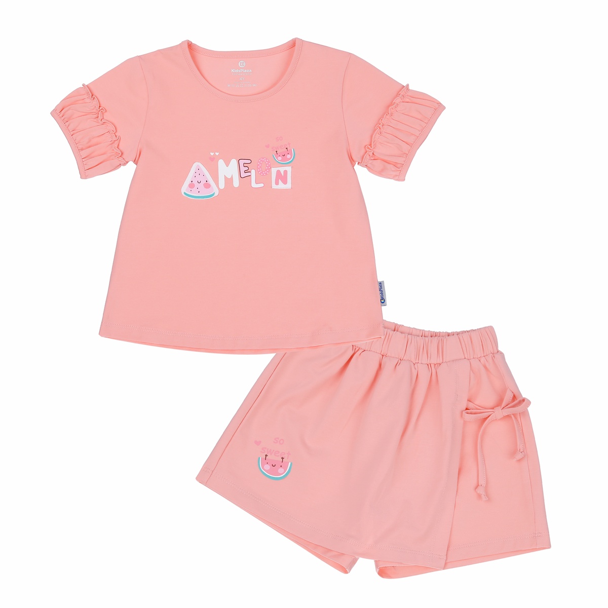 Bộ quần áo cộc tay bé gái Kids Plaza in Melon TT23H (Hồng)