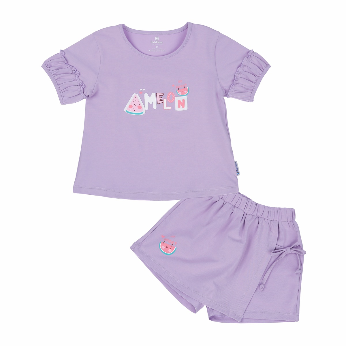 Bộ quần áo cộc tay bé gái Kids Plaza in Melon TT23H (Tím)