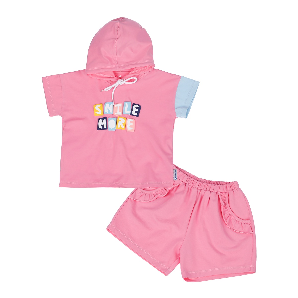 Bộ quần áo cộc tay bé gái Kids Plaza in Smile More TT23H (Hồng)