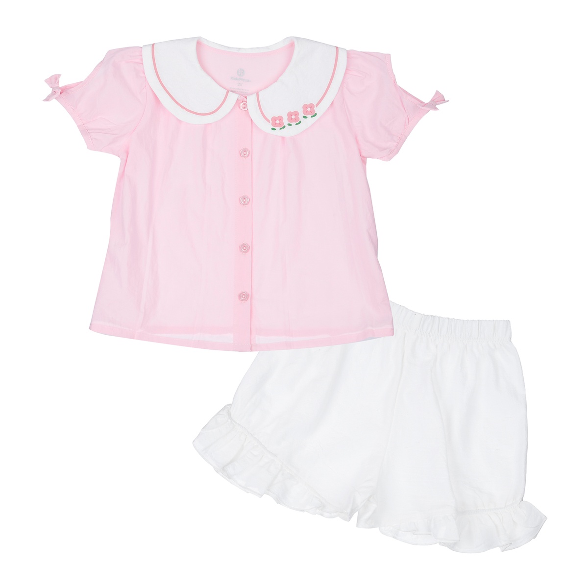 Bộ quần áo cộc tay bé gái KidsPlaza cổ thêu hoa HN23H (Hồng)
