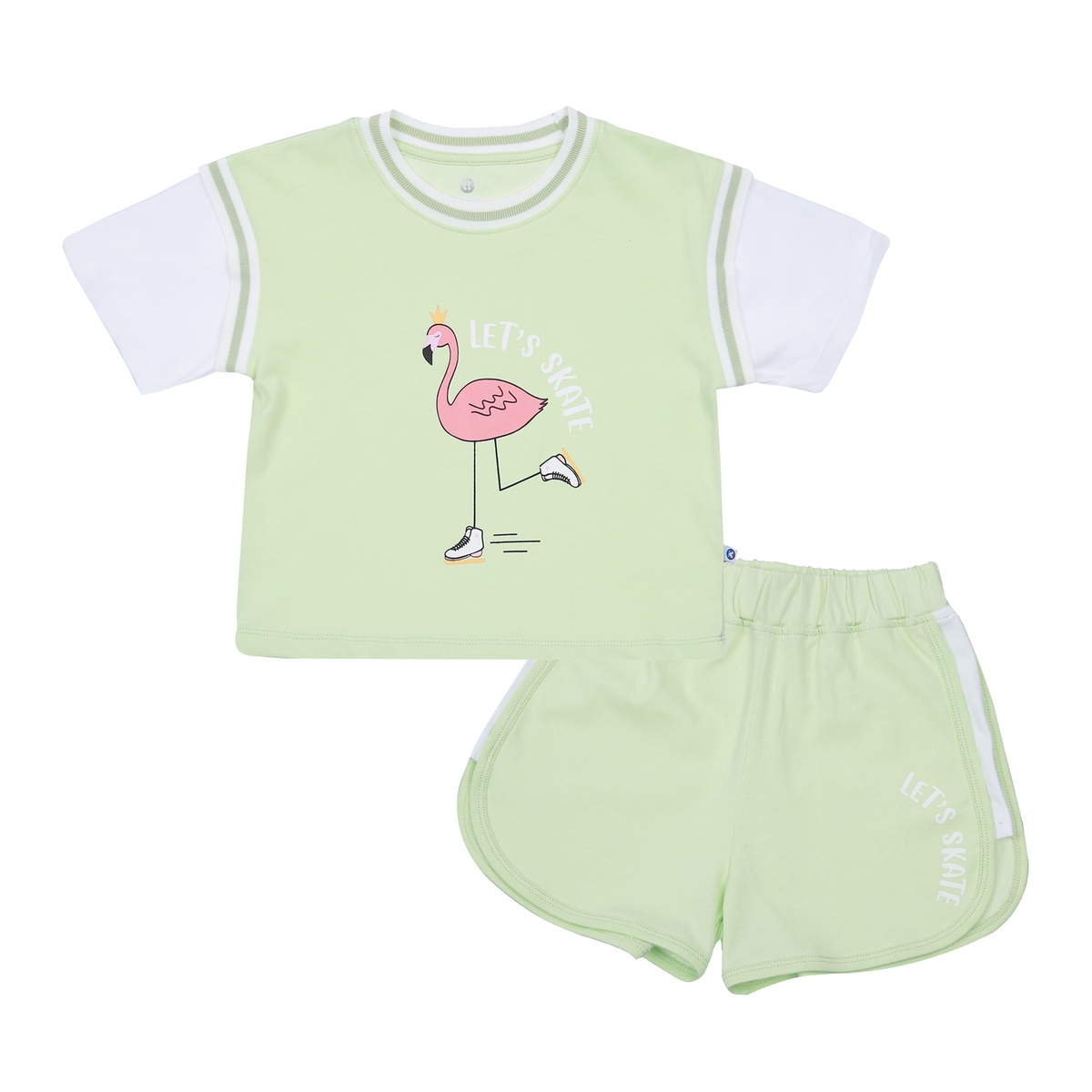 Bộ quần áo cộc tay bé gái KidsPlaza in hồng hạc HN23H (Xanh)