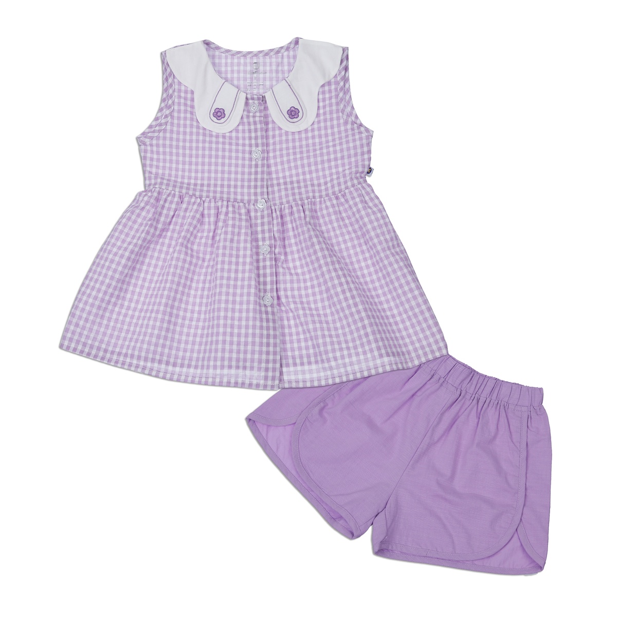 Bộ quần áo cộc tay bé gái KidsPlaza kẻ caro HN23H (Tím)