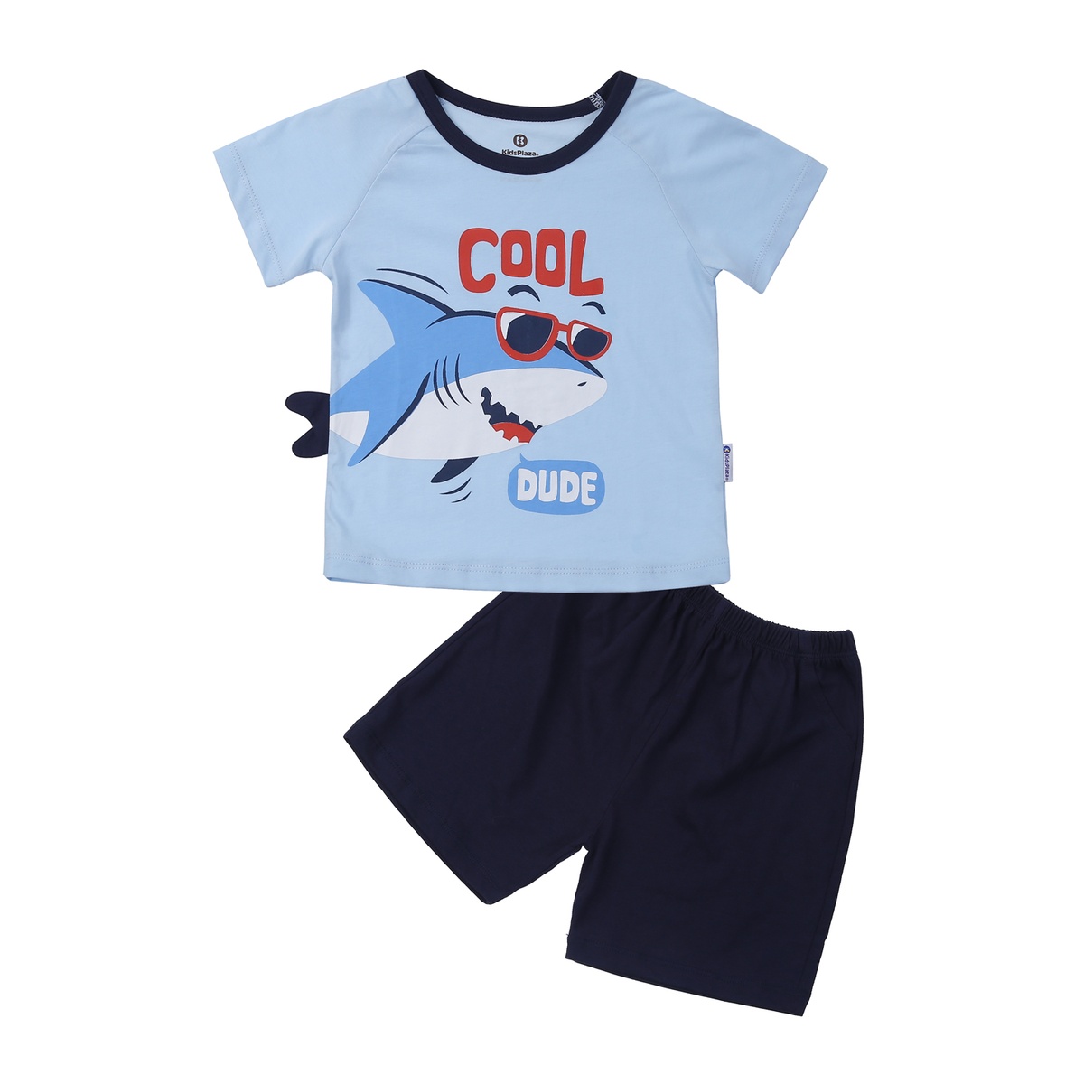 Bộ quần áo cộc tay bé trai in hình cá mập KidsPLaza M24H (Xanh)