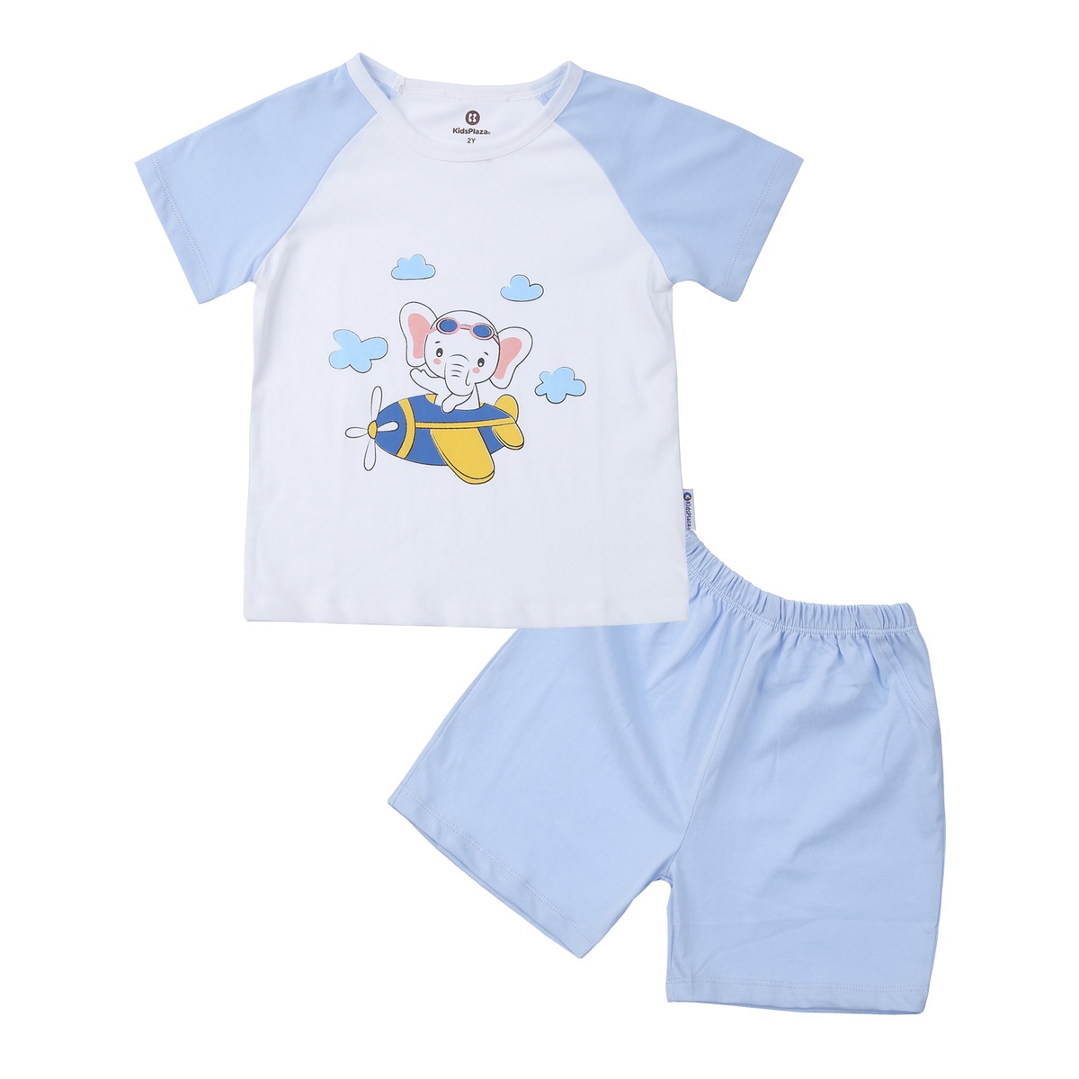 Bộ quần áo cộc tay bé trai in hình máy bay KidsPlaza M24H (Trắng xanh)