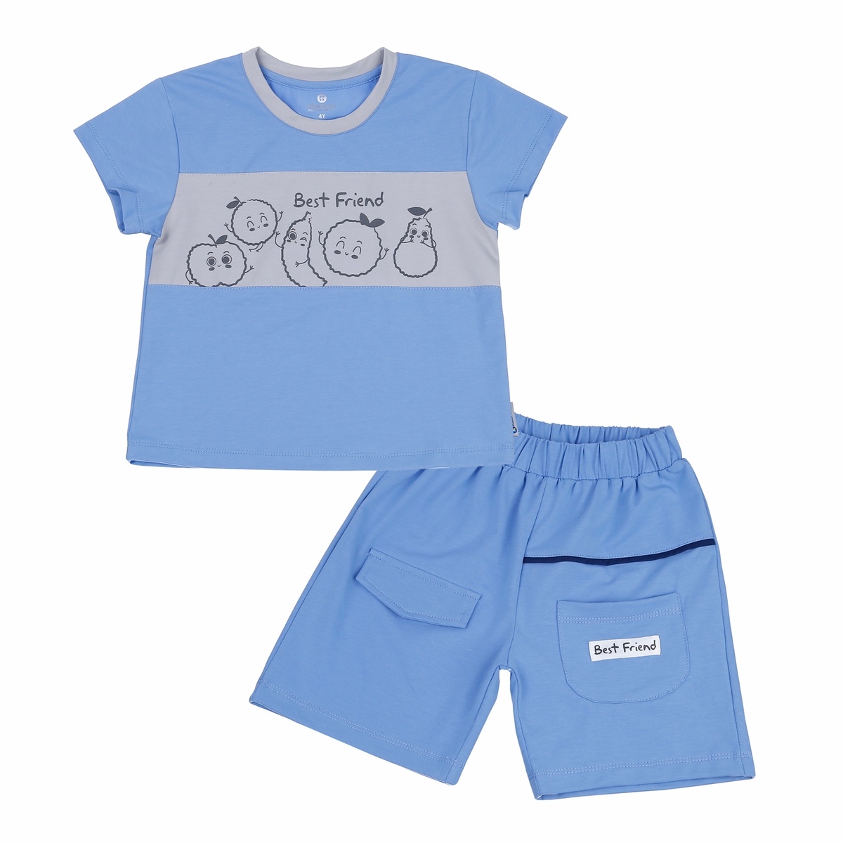 Bộ quần áo cộc tay bé trai Kids Plaza in Friend TT23H (Xanh)