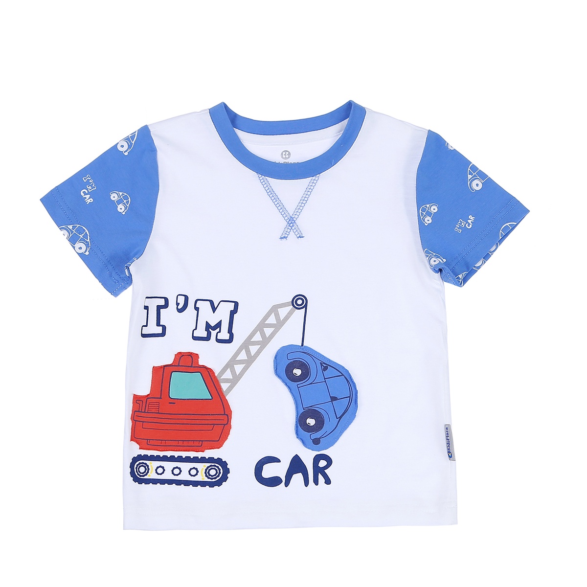 Bộ quần áo cộc tay bé trai KidsPlaza dập in hình chữ I'm Cars TT21H (Trắng Xanh) - mặt trái