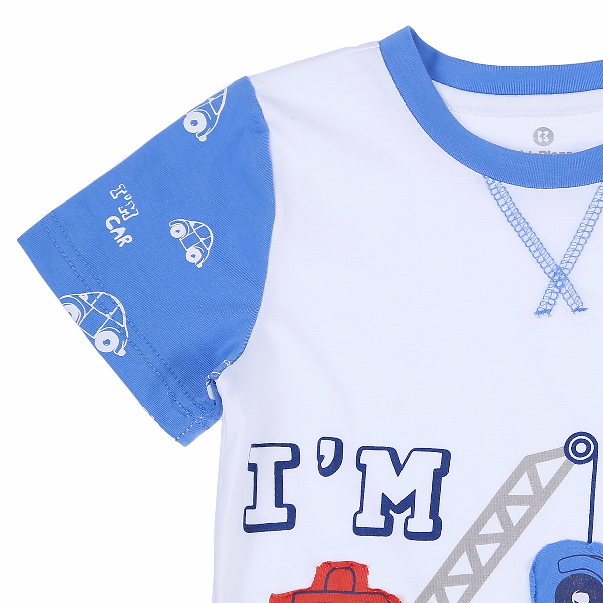 Bộ quần áo cộc tay bé trai KidsPlaza dập in hình chữ I'm Cars TT21H (Trắng Xanh) - mặt sau