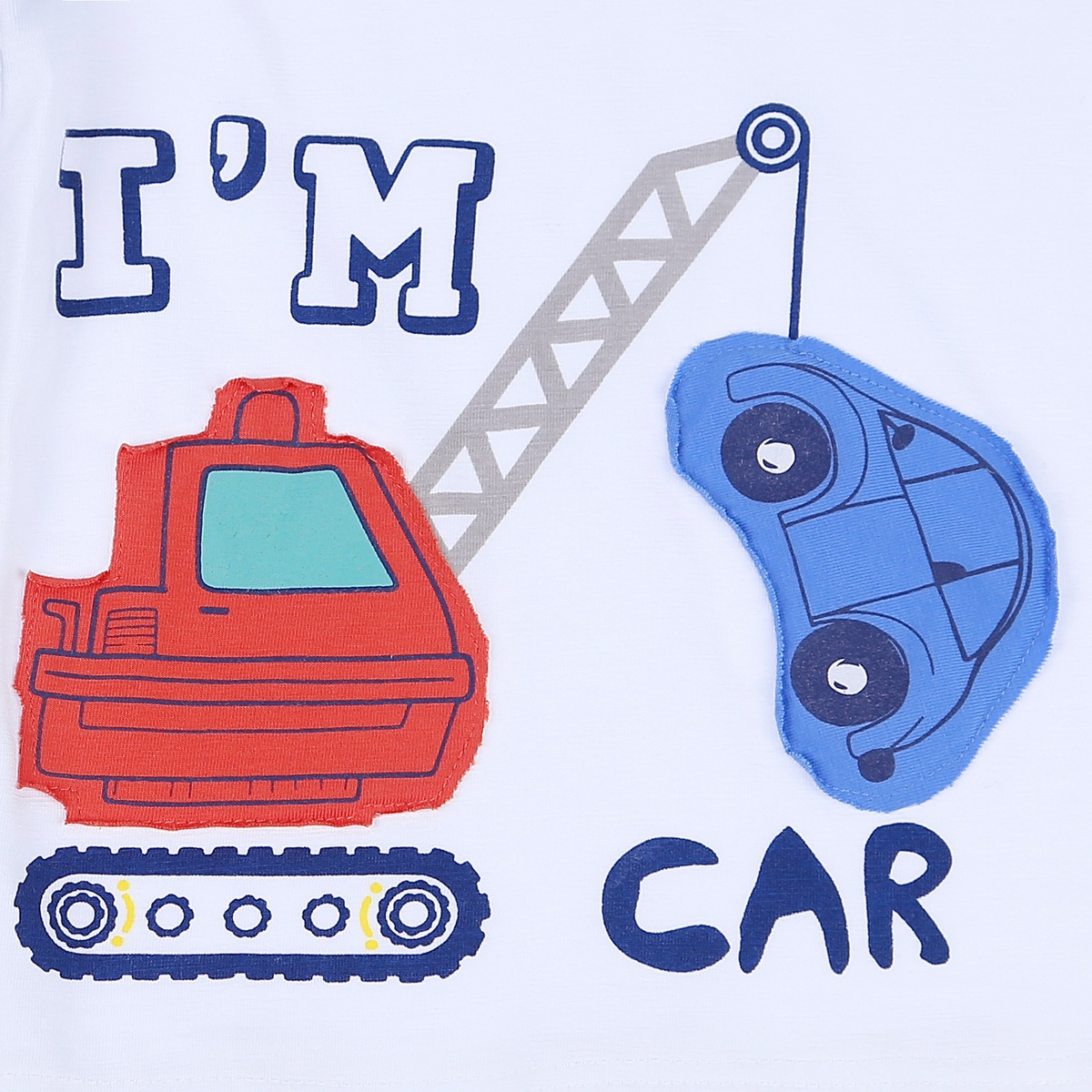Bộ quần áo cộc tay bé trai KidsPlaza dập in hình chữ I'm Cars TT21H (Trắng Xanh) - góc nghiêng
