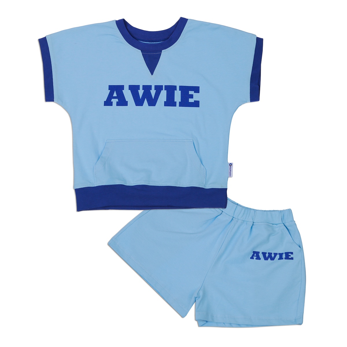 Bộ quần áo cộc tay bé trai KidsPlaza in chữ AWIE M23H (Xanh)