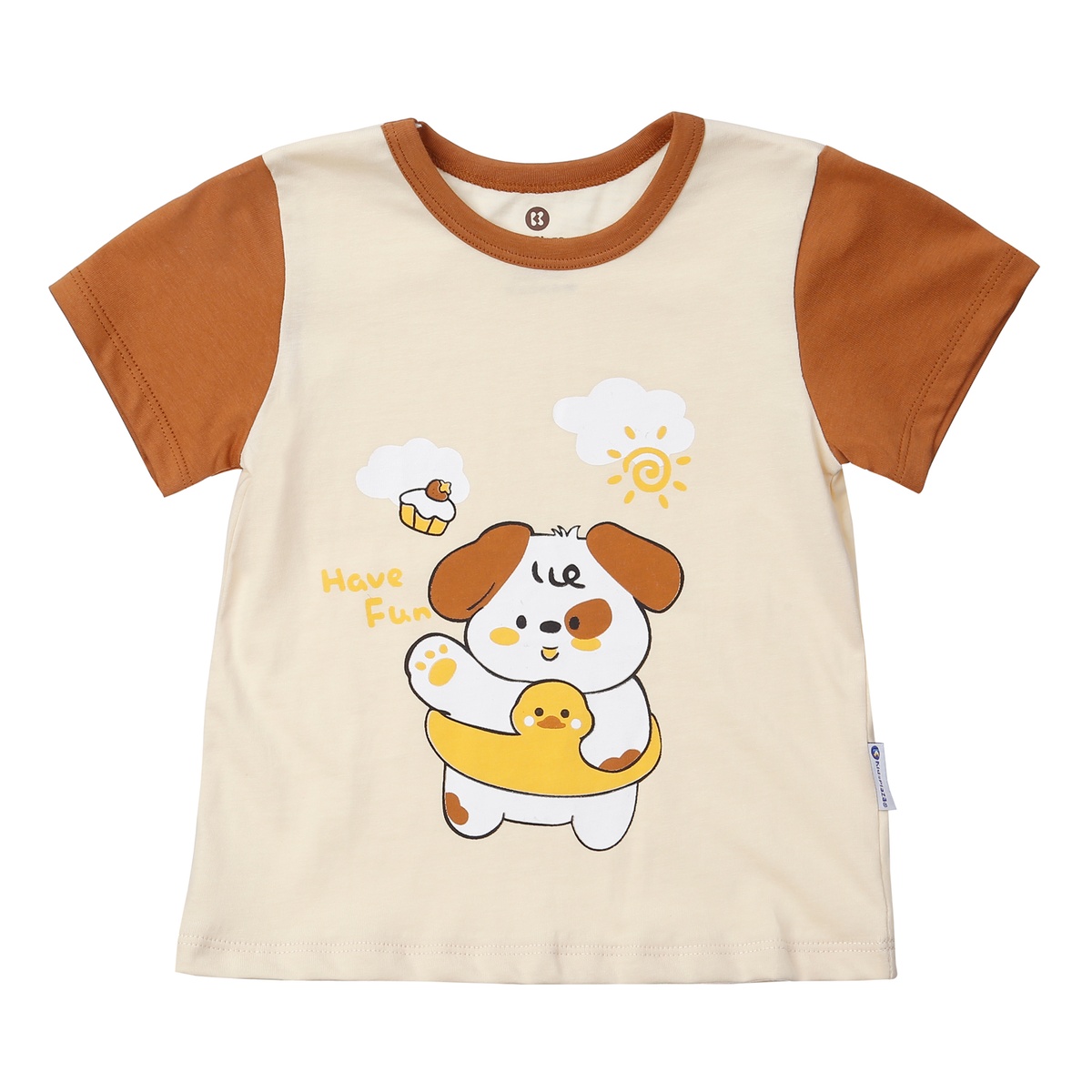 Bộ quần áo cộc tay bé trai KidsPlaza in gấu M24H (Be nâu) - mặt trái