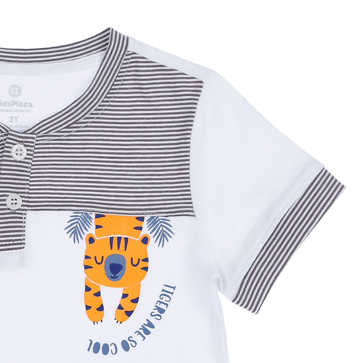 Bộ quần áo cộc tay bé trai KidsPlaza in hình Hổ Roarr LN21T (Trắng) - góc nghiêng