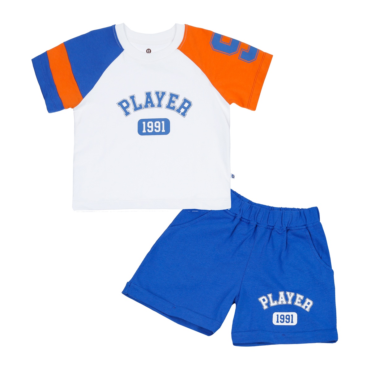 Bộ quần áo cộc tay bé trai KidsPlaza in Played HN23H (Trắng xanh)
