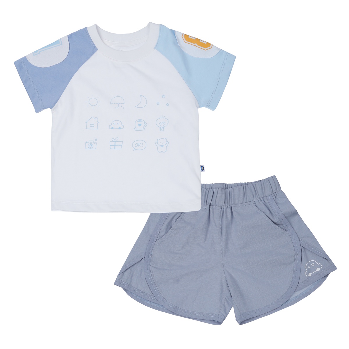 Bộ quần áo cộc tay bé trai KidsPlaza trắng ghi HN23H