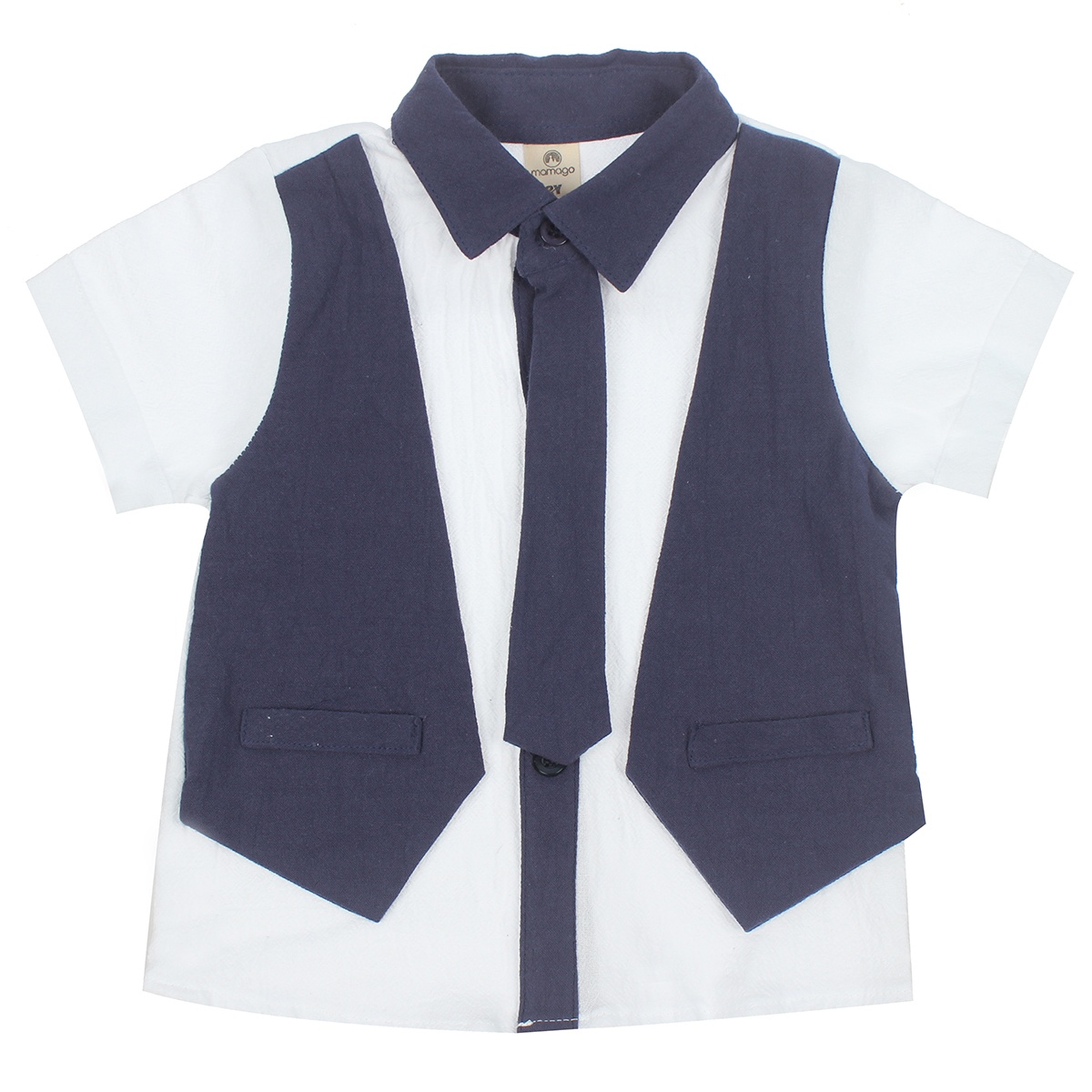 Bộ quần áo cộc tay bé trai Mamago giả Gile cà vạt M20H 4Y (Xanh Navy) - mặt trái