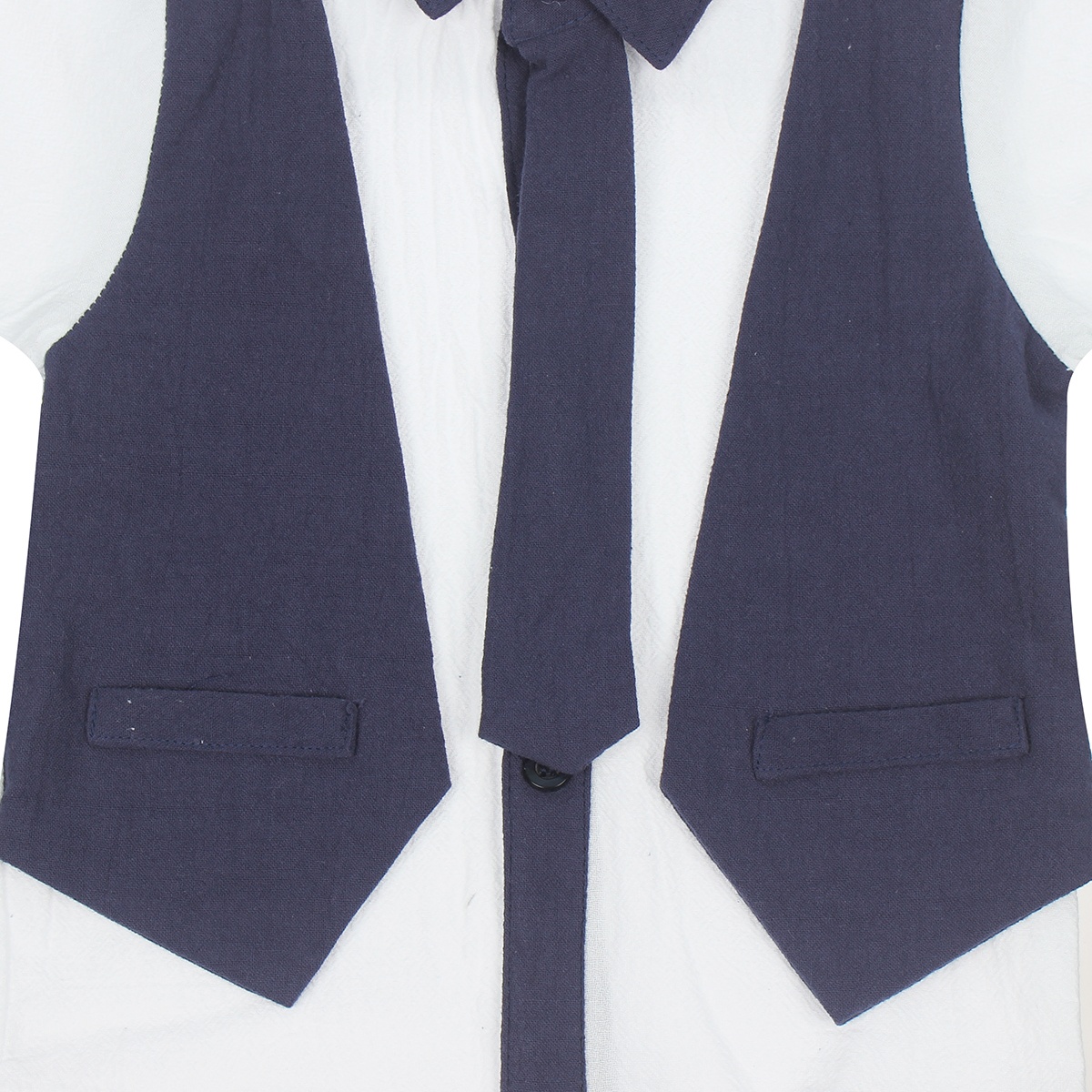 Bộ quần áo cộc tay bé trai Mamago giả Gile cà vạt M20H 1Y (Xanh Navy) - mặt phải