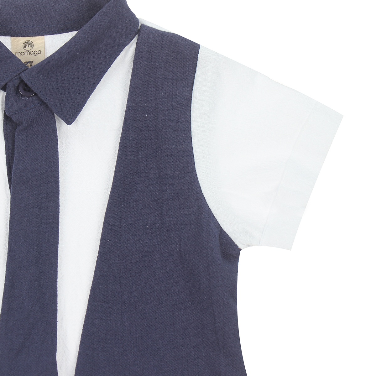 Bộ quần áo cộc tay bé trai Mamago giả Gile cà vạt M20H 4Y (Xanh Navy) - mặt phải