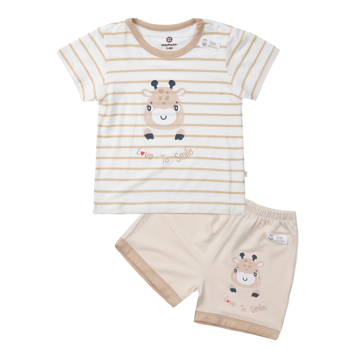 Bộ quần áo cộc tay cài vai KidsPlaza in lừa M24H (Trắng kẻ be)
